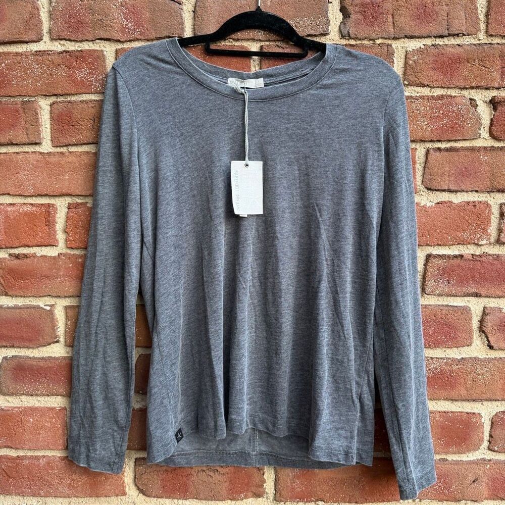 Barefoot Dreams Women's Malibu Collection Long Sleeve Burnout Tee Black L NWT
